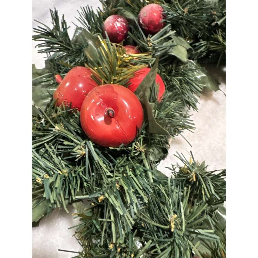Pair Of Vintage Holiday Wreaths/candle Rings With Apples/berries/pine‎ Cones